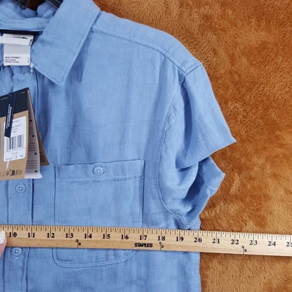 THE NORTH FACE Shirt Mens Small Blue Button Up Cotton Hemp LOGHILL JACQUARD